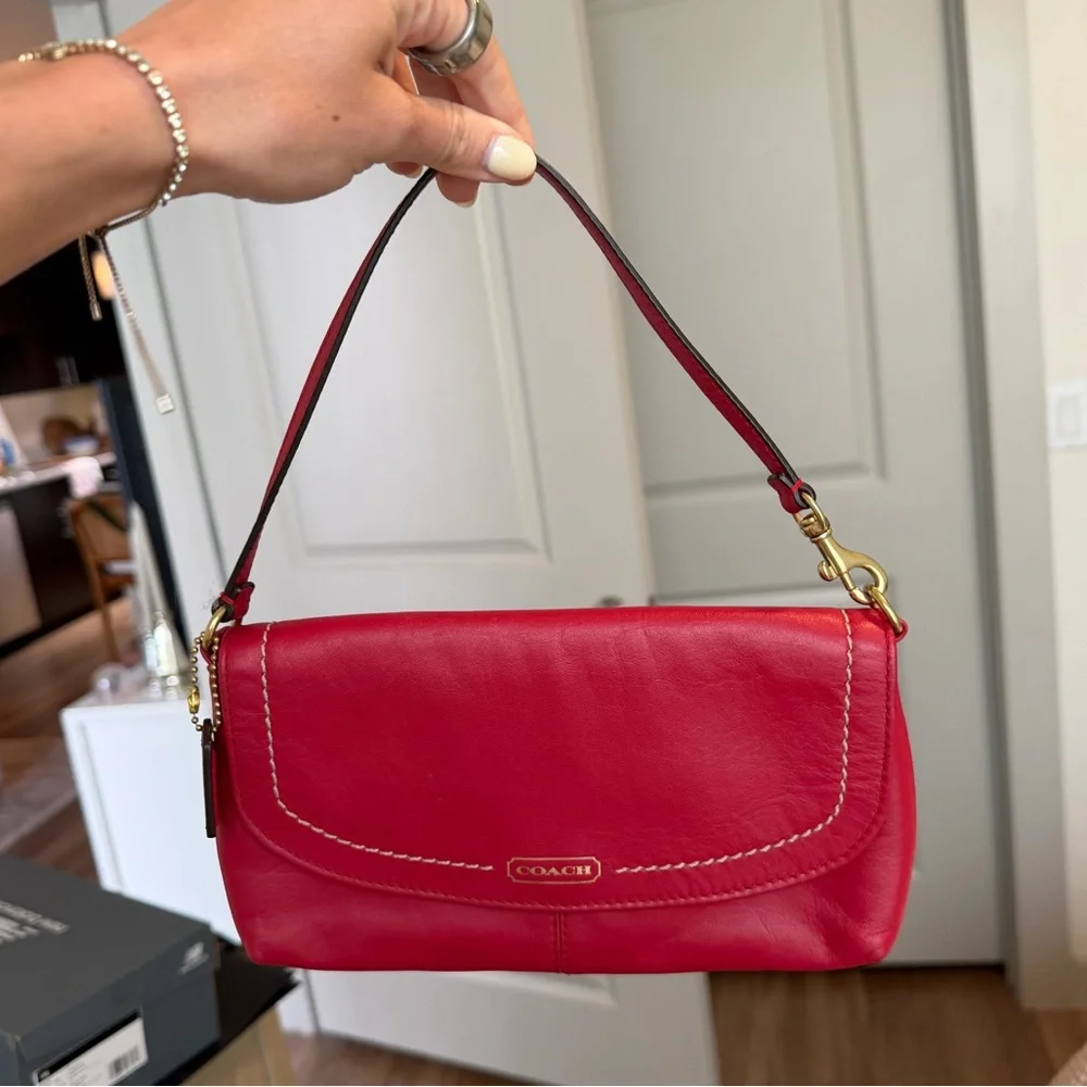 Vintage COACH Campbell Clutch Mini Purse Red Leather F50183